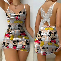 Backless Dress Mickey Minnie Mouse Pajama Skirt Womens Dresses Bow Knot Satin Surface Fashion 2