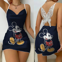 Backless Dress Mickey Minnie Mouse Pajama Skirt Womens Dresses Bow Knot Satin Surface Fashion 8