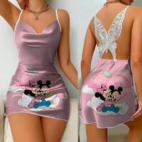 Backless Dress Minnie Mouse Mickey Pajama Skirt Bow Knot Womens Fashion 8