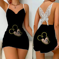 Backless Dress Minnie Mouse Mickey Pajama Skirt Bow Knot Womens Fashion 7
