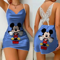 Backless Dress Minnie Mouse Mickey Pajama Skirt Bow Knot Womens Fashion 1