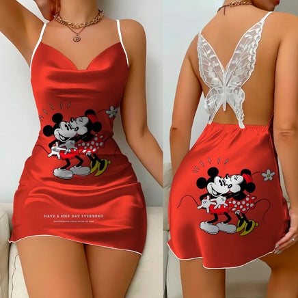 Backless Dress Minnie Mouse Mickey Pajama Skirt Bow Knot Womens Fashion 5