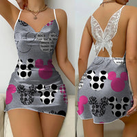 Backless Dress Minnie Mouse Mickey Party Dresses Pajama Skirt Satin Surface Bow Knot Womens Fashion 6