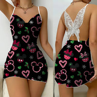 Backless Dress Minnie Mouse Mickey Party Dresses Pajama Skirt Satin Surface Bow Knot Womens Fashion 9