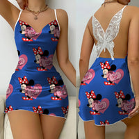 Backless Dress Minnie Mouse Mickey Party Dresses Pajama Skirt Satin Surface Bow Knot Womens Fashion 1