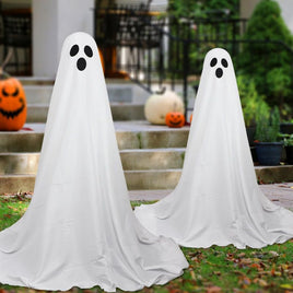 Battery-Powered Front Porch Ghost Halloween Decoration with Lighting Chain White