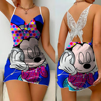 Bow Knot Backless Dress Sexy Dresses Mickey Minnie Mouse Pajama Skirt Satin Surface Womens Fashion 1