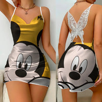 Bow Knot Backless Dress Sexy Dresses Mickey Minnie Mouse Pajama Skirt Satin Surface Womens Fashion 7