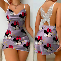 Bow Knot Backless Dress Sexy Dresses Mickey Minnie Mouse Pajama Skirt Satin Surface Womens Fashion 4