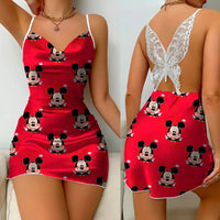 Bow Knot Backless Dress Sexy Dresses Mickey Minnie Mouse Pajama Skirt Satin Surface Womens Fashion 3