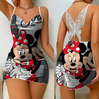 Bow Knot Backless Dress Sexy Dresses Mickey Minnie Mouse Pajama Skirt Satin Surface Womens Fashion 2