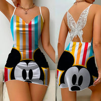 Bow Knot Backless Dress Sexy Dresses Mickey Minnie Mouse Satin Surface Pajama Skirt Womens Fashion 8