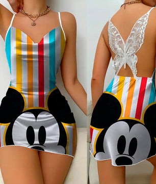 Bow Knot Backless Dress Sexy Dresses Mickey Minnie Mouse Satin Surface Pajama Skirt Womens Fashion - Lusy Store LLC