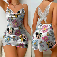 Bow Knot Backless Dress Sexy Dresses Mickey Minnie Mouse Satin Surface Pajama Skirt Womens Fashion 6