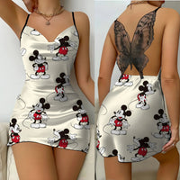 Bow Knot Fashion Dresses Pajama Skirt Satin Surface Mickey Slip Dress Minnie Mouse Womens Party Elegant Women 2