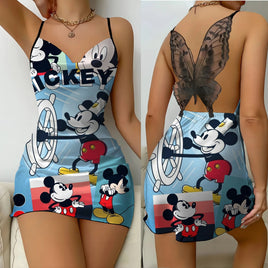 Bow Knot Fashion Dresses Pajama Skirt Satin Surface Mickey Slip Dress Minnie Mouse Womens Party Elegant Women 1