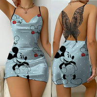 Bow Knot Fashion Dresses Pajama Skirt Satin Surface Mickey Slip Dress Minnie Mouse Womens Party Elegant Women 3