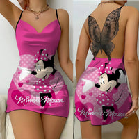 Bow Knot Fashion Dresses Pajama Skirt Satin Surface Mickey Slip Dress Minnie Mouse Womens Party Elegant Women 8
