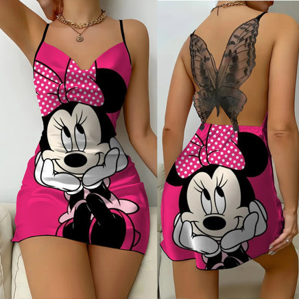 Bow Knot Fashion Dresses Pajama Skirt Satin Surface Mickey Slip Dress Minnie Mouse Womens Party Elegant Women 10