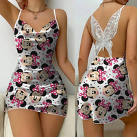 Bow Knot Minnie Mouse Backless Dress Sexy Dresses Pajama Skirt Satin Surface Mickey Womens Fashion 7