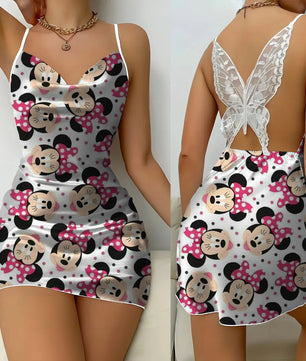 Bow Knot Minnie Mouse Backless Dress Sexy Dresses Pajama Skirt Satin Surface Mickey Womens Fashion - Lusy Store LLC