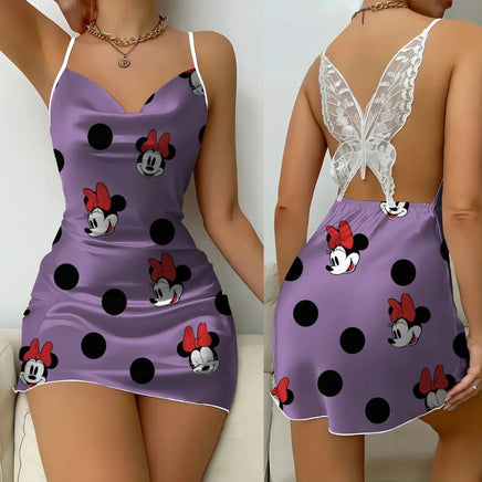 Bow Knot Minnie Mouse Backless Dress Sexy Dresses Pajama Skirt Satin Surface Mickey Womens Fashion 4