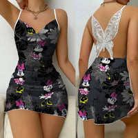 Bow Knot Minnie Mouse Backless Dress Sexy Dresses Pajama Skirt Satin Surface Mickey Womens Fashion 8