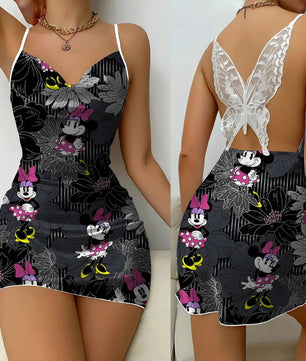 Bow Knot Minnie Mouse Backless Dress Sexy Dresses Pajama Skirt Satin Surface Mickey Womens Fashion - Lusy Store LLC