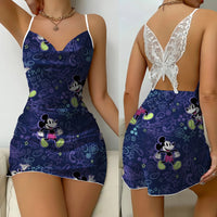 Bow Knot Minnie Mouse Backless Dress Sexy Dresses Pajama Skirt Satin Surface Mickey Womens Fashion 6