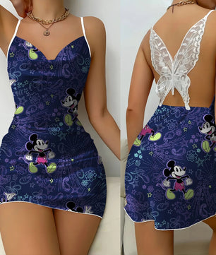 Bow Knot Minnie Mouse Backless Dress Sexy Dresses Pajama Skirt Satin Surface Mickey Womens Fashion - Lusy Store LLC