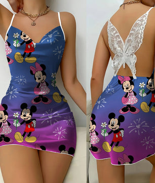 Bow Knot Minnie Mouse Backless Dress Sexy Dresses Pajama Skirt Satin Surface Mickey Womens Fashion - Lusy Store LLC
