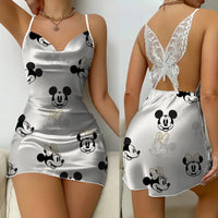 Bow Knot Minnie Mouse Backless Dress Sexy Dresses Pajama Skirt Satin Surface Mickey Womens Fashion 5