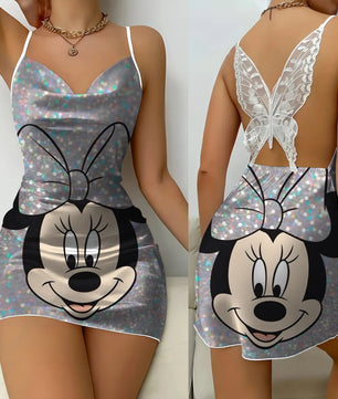 Bow Knot Minnie Mouse Backless Dress Sexy Dresses Pajama Skirt Satin Surface Mickey Womens Fashion - Lusy Store LLC
