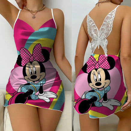 Bow Knot Minnie Mouse Backless Dress Sexy Dresses Pajama Skirt Satin Surface Mickey Womens Fashion 10