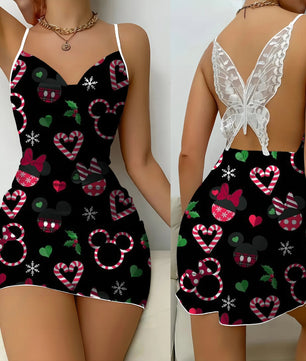 Bow Knot Minnie Mouse Backless Dress Sexy Dresses Pajama Skirt Satin Surface Mickey Womens Fashion - Lusy Store LLC