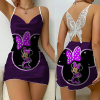 Bow Knot Party Dresses Backless Dress Minnie Mouse Satin Surface Mickey Pajama Skirt Womens Fashion 4