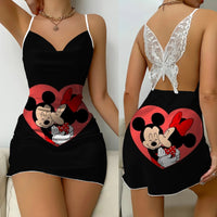 Bow Knot Party Dresses Backless Dress Minnie Mouse Satin Surface Mickey Pajama Skirt Womens Fashion 2