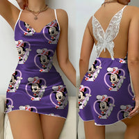 Bow Knot Party Dresses Backless Dress Minnie Mouse Satin Surface Mickey Pajama Skirt Womens Fashion 8