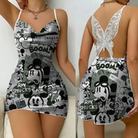 Bow Knot Party Dresses Backless Dress Minnie Mouse Satin Surface Mickey Pajama Skirt Womens Fashion 5