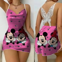 Bow Knot Party Dresses Backless Dress Minnie Mouse Satin Surface Mickey Pajama Skirt Womens Fashion 10