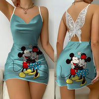 Bow Knot Party Dresses Backless Dress Minnie Mouse Satin Surface Mickey Pajama Skirt Womens Fashion 6