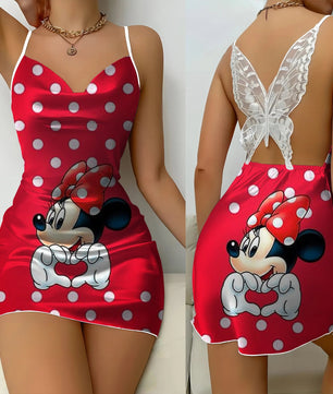 Bow Knot Party Dresses Backless Dress Minnie Mouse Satin Surface Mickey Pajama Skirt Womens Fashion - Lusy Store LLC