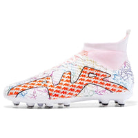 Boys baseball cleats - Soccer shoes children high top - Outdoor training shoes anti-slip Orange