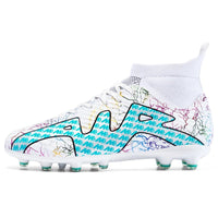 Boys baseball cleats - Soccer shoes children high top - Outdoor training shoes anti-slip White