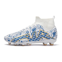 Boys baseball cleats - Soccer shoes children high top - Outdoor training shoes anti-slip White Blue