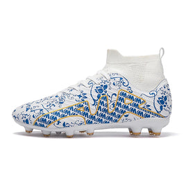 Boys baseball cleats - Soccer shoes children high top - Outdoor training shoes anti-slip White Blue