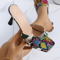Leopard Slippers Print Square Head Sexy One-shaped Outdoor Slippers Green Snake Print
