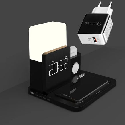 LED Light Bedside Lamp Qi Wireless Charger Dock Black-EU Plug