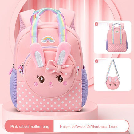 Cartoon Student Backpack with Spine Protection - Fashionable and Comfortable for Toddlers Pink Rabbit 26x23x13CM