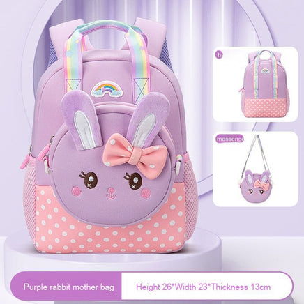 Cartoon Student Backpack with Spine Protection - Fashionable and Comfortable for Toddlers Purple Rabbit 26x23x13CM